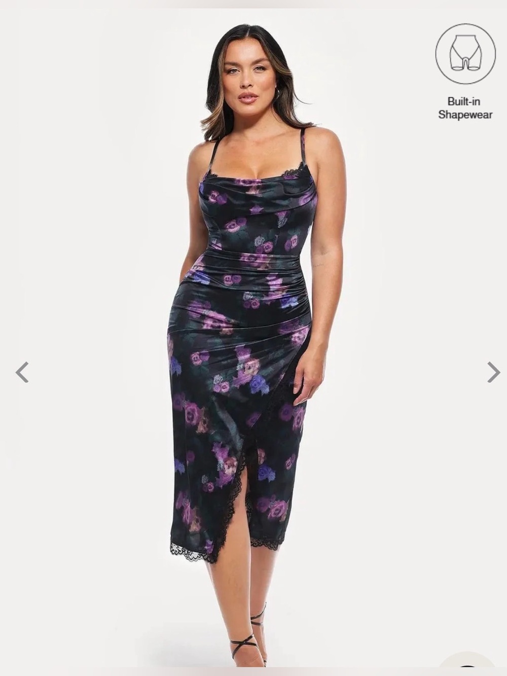 NWOT Popilush Lace Trim Sculpting Floral-Print Midi Dress with BuiltIn Shapewear